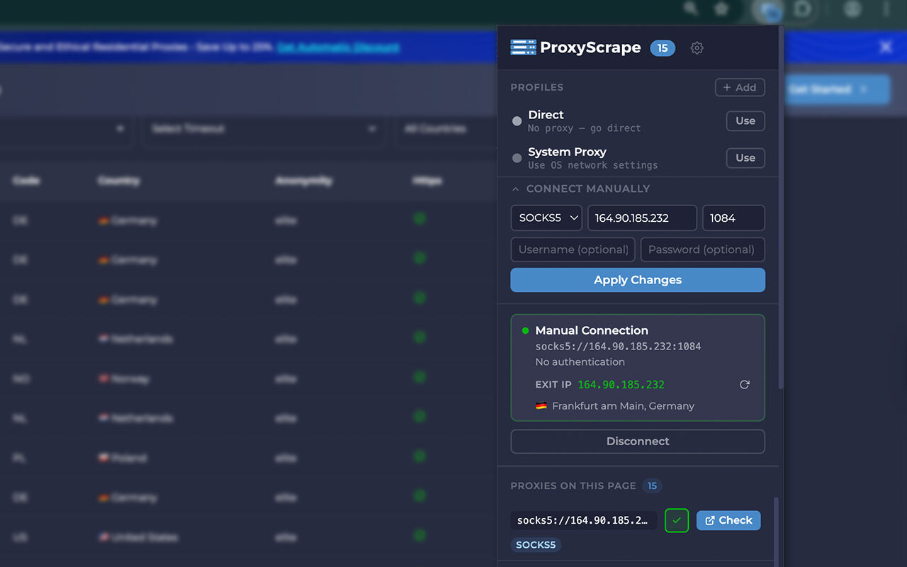 Proxy manager connect